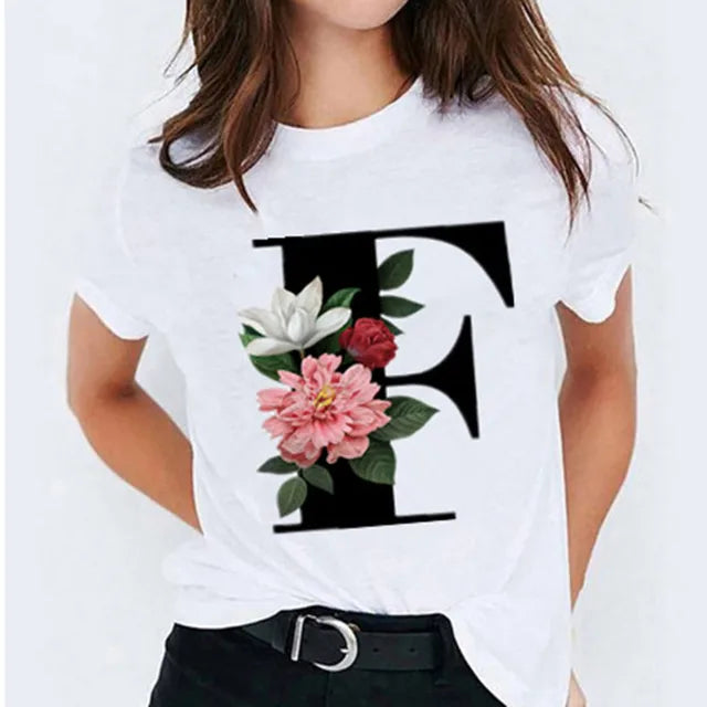 26 Letter Printed Women's T-shirts