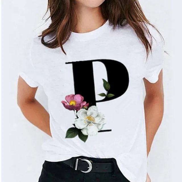 26 Letter Printed Women's T-shirts