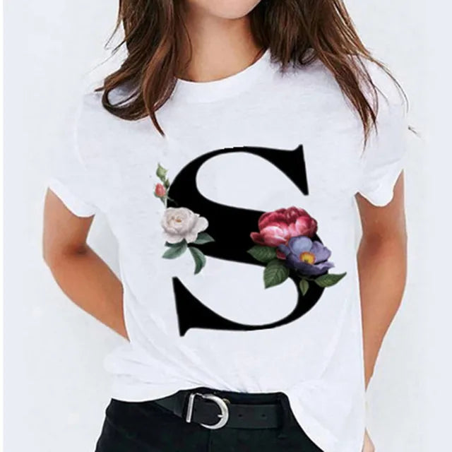 26 Letter Printed Women's T-shirts