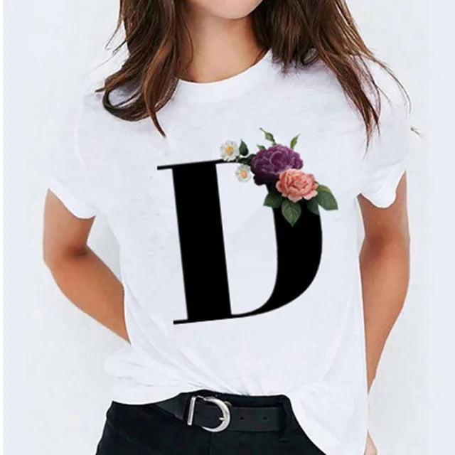 26 Letter Printed Women's T-shirts