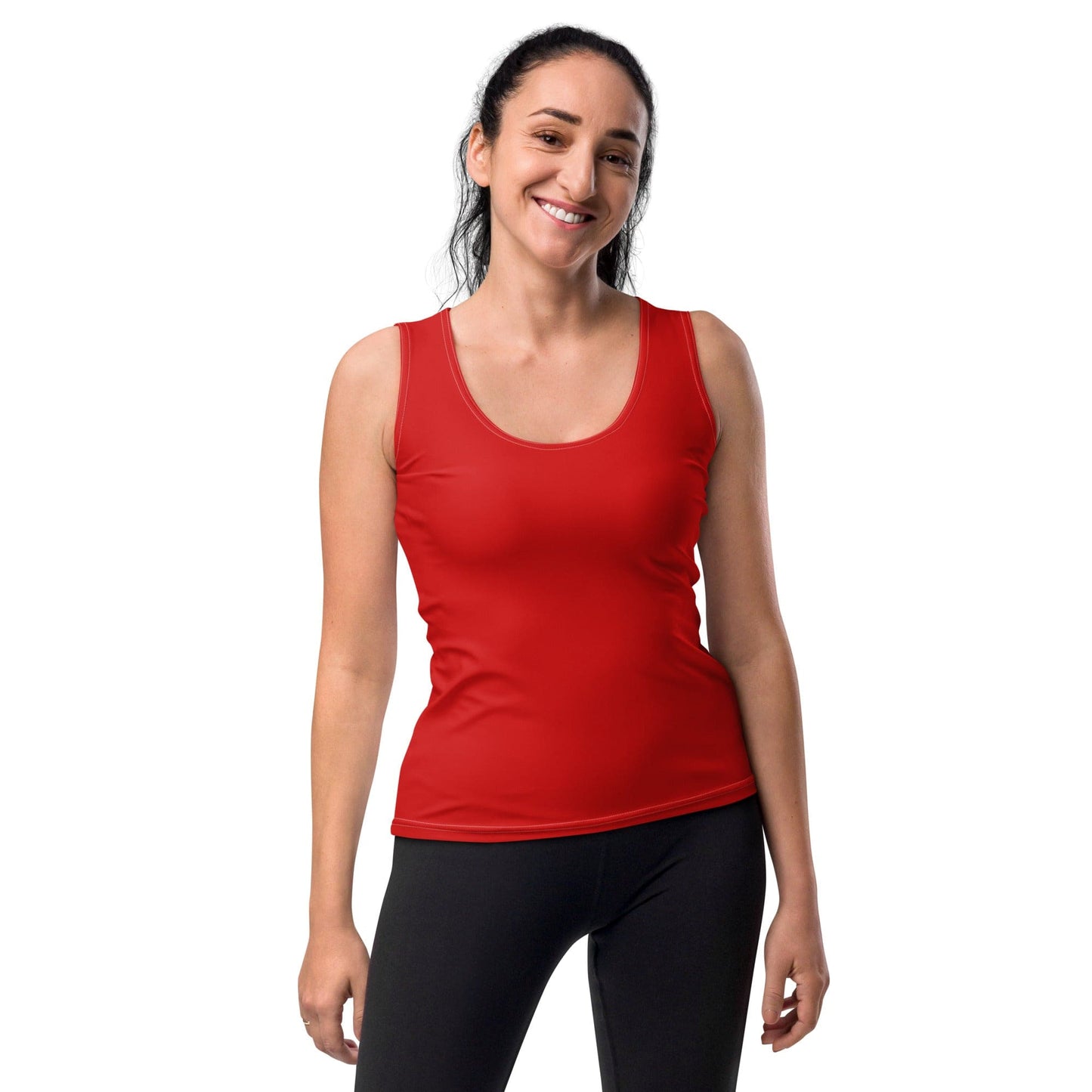 Womens Stretch Fit Tank Top - Vibrant Red Sleeveless Athletic Shirt for Workout