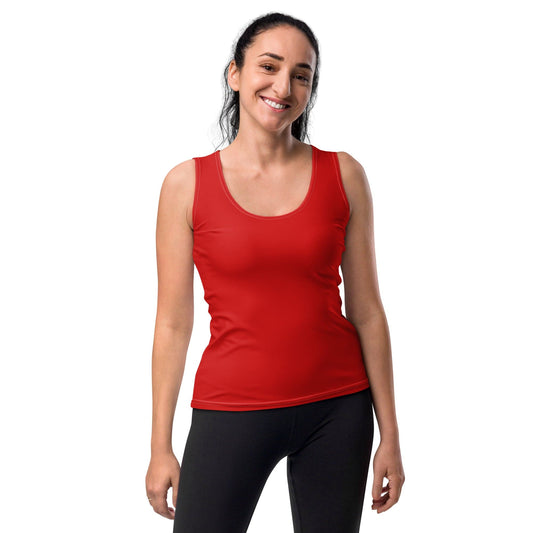Womens Stretch Fit Tank Top - Vibrant Red Sleeveless Athletic Shirt for Workout